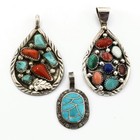 Southwest Signed Sterling Turquoise Coral Opal Pendant Necklace Lot of 5 S5647-4 — photo 4