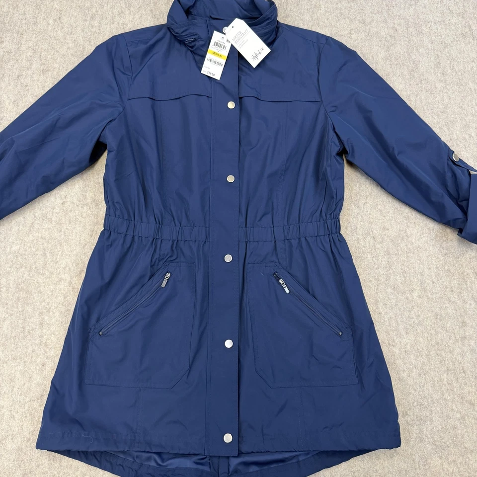 Style & Co Anorak Jacket Womens Medium Blue Ink Water Resistant Hooded Raincoat - Image 4 of 4