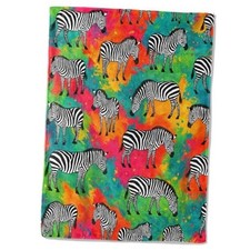 Fleece Blanket,50x60in,Bold Black Whites Neon Rainbow Paint 50x60 Inch Zebra
