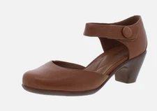 Easy Spirit Womens Clarice Tan-Leather-Mary Jane Heels Shoes 7 Medium-New