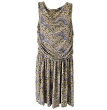 Leota Womens Dress L Ruched Floral Peacock Boho Mini Vacation Draped Travel