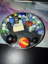 Lot Of Vintage Swirl Glass Marbles With Shooters Cat  s eyes Solid m13