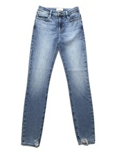 Frame Le High Skinny Jeans Womens 25 Blue Medium Wash Distressed Hem Stretch