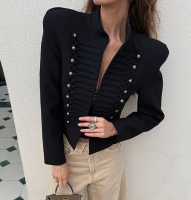 ZARA　ブラック　テーラード　ナポレオンジャケット　XS Zara Black Shoulder Paded Fitted Napoleonic Blazer Jacket Women