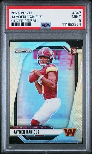 2024 PANINI PRIZM SILVER PRIZM ROOKIE #347 JAYDEN DANIELS PSA 9 COMMANDERS
