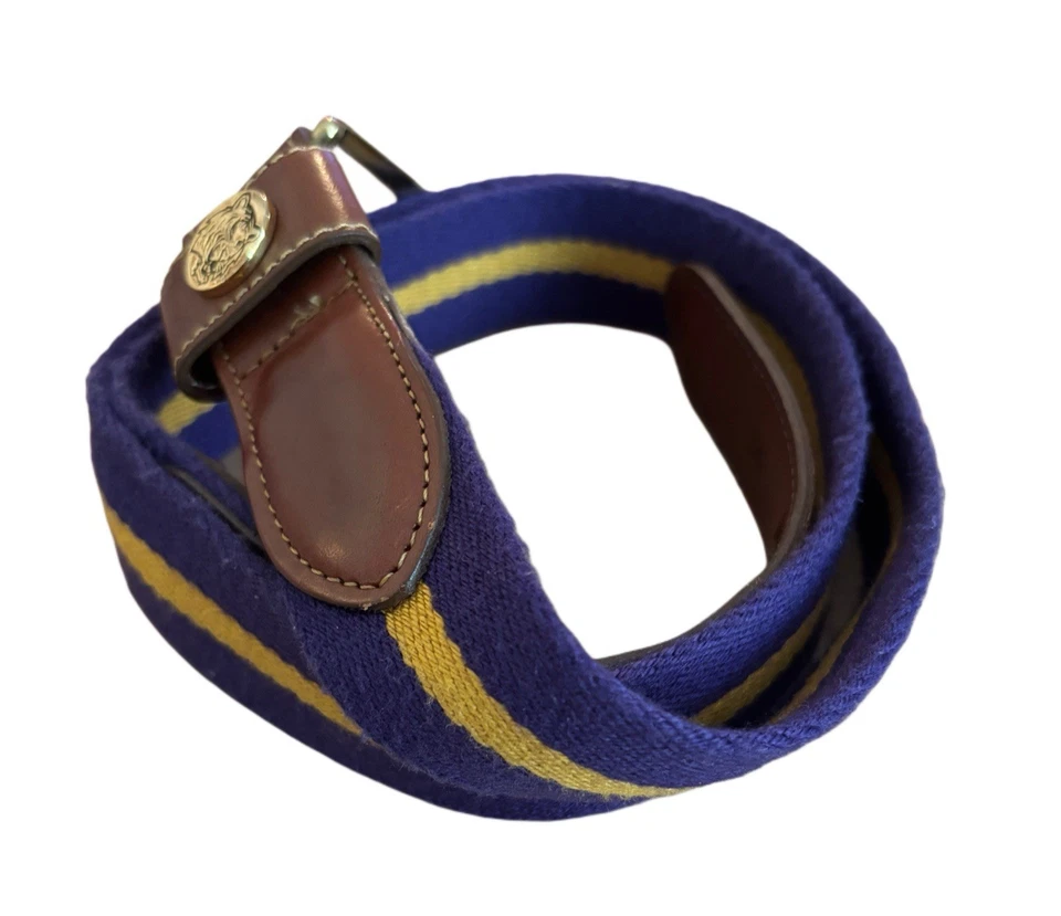 Cinturón de lona Torino de colección 2004 púrpura y amarillo, talla 36, hebilla de latón macizo con tigre Foto 2 de 4