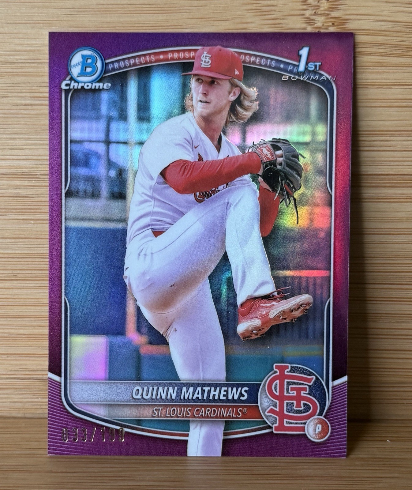 2025 Bowman Chrome 1st Quinn Mathews Fuchsia Refractor /199 Cardinals