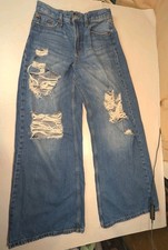 Aeropostale High Rise Super Wide Leg Jeans Distressed Ripped Denim Size 6 Y2K
