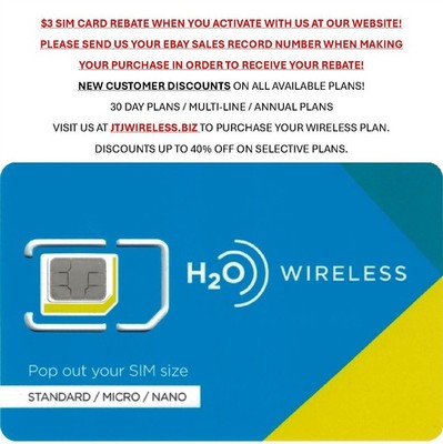 H20 Wireless 4G & 5G SIM Card ($3 Sim REBATE when you activate with us)