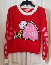 Peanuts Charlie Brown Valentine Sweater Size L Red Pink Hearts NWOT Acrylic