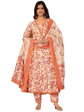 Women's Printed Rayon Anarkali Kurta  Pant With Dupatta Set