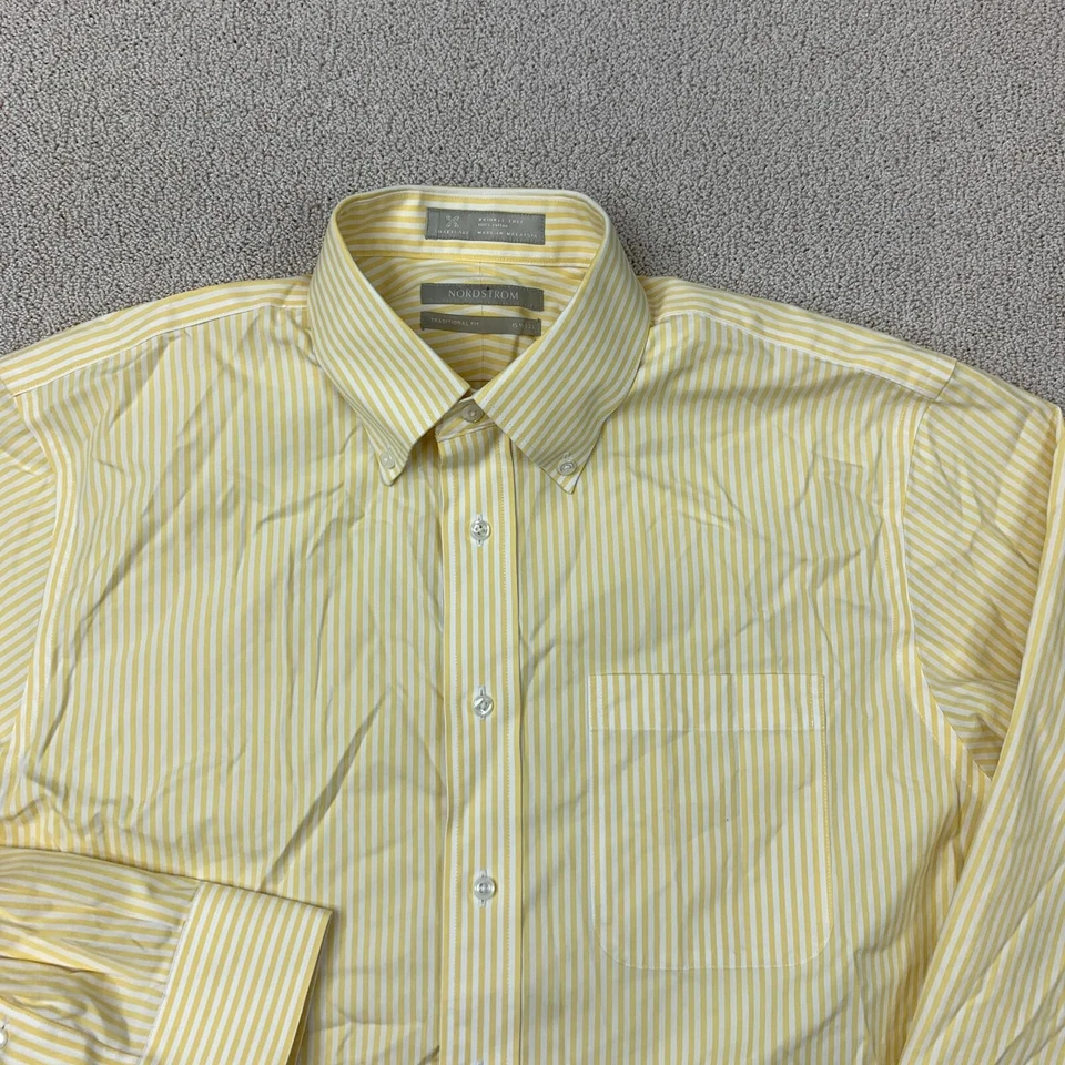Camisa de vestir Nordstrom sin arrugas ajuste tradicional para hombre 15,5 amarillo blanco rayas Foto 2 de 4