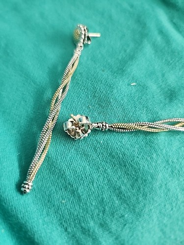 LAGOS Caviar Sterling Silver 18K SunFlower Classic Long Drop Twisted Earrings - Picture 3 of 8