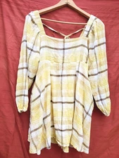 Miss Me Boot Barn Plaid Mini Dress Boho Cowgirl Long Sleeve Tie Back Dress L