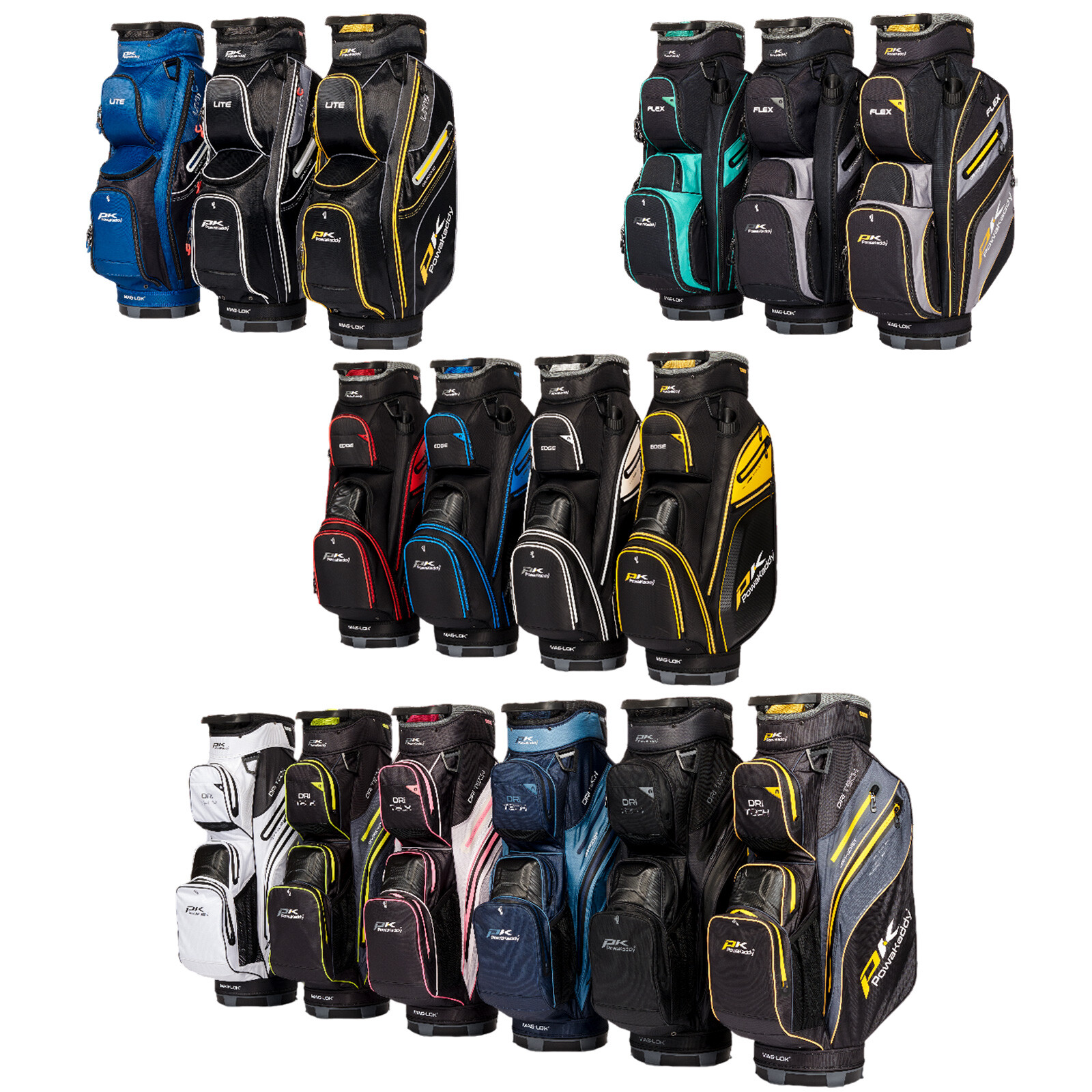 PowaKaddy Lightweight Golf Trolley Cart Bags - 2025 Collection with 14-Way Divider Top, Full Range of Premium Features for Enhanced Performance and Convenience.