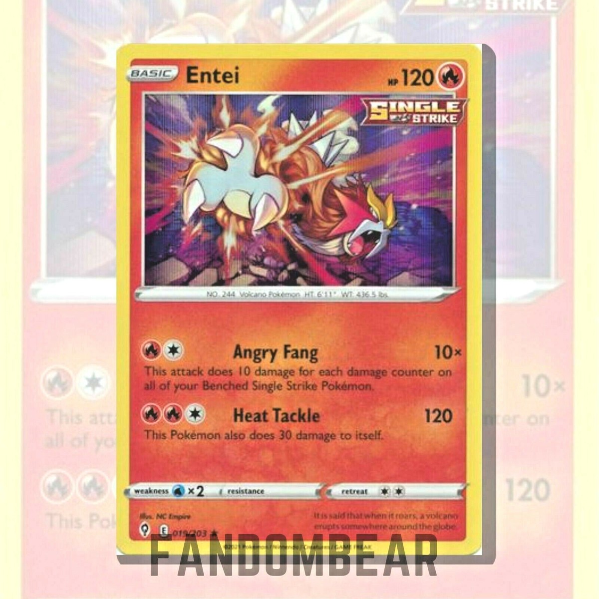 Entei HOLO RARE card 19/203 Sword & Shield Evolving Skies 2021