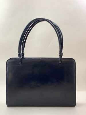 Eros Vintage 60er Jahre blaue Lederhandtasche mit blauem Lederfutter oberer Griff