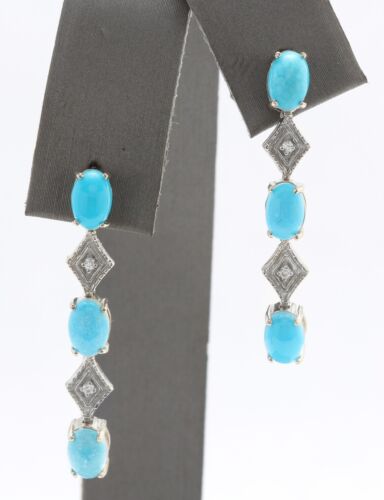 Orecchini a goccia in argento sterling 925 turchese blu naturale e zirconi 4,06 ct - Foto 2 di 2