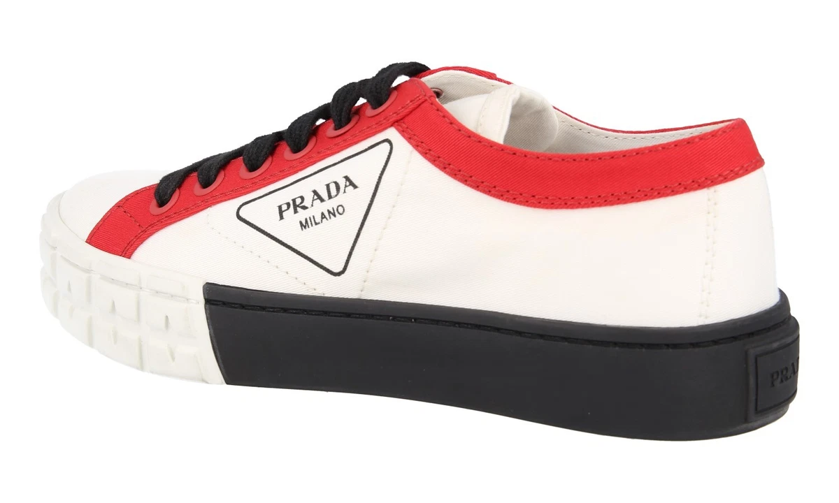 PRADA Canvas Cassetta Wheel Sommer Sneaker - 1E939L - Weiss Rot NEU - 37