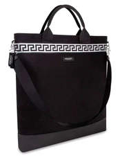 NEW NWT MAN VERSACE BLACK SILVER INSTITUTIONAL CANVAS SHOULDER BAG TOTE HANDBAG