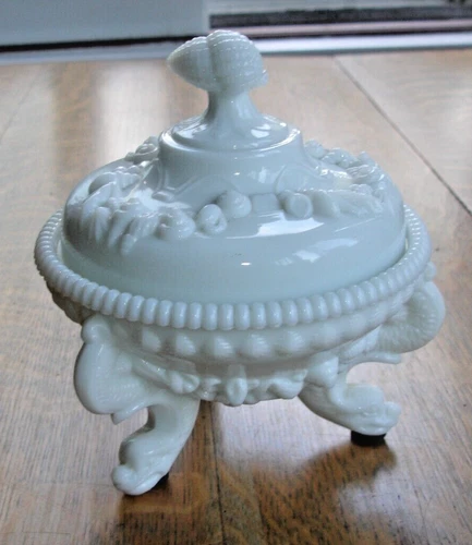 Vintage Milk Glass Covered Candy Dish Westmoreland Argonaut Shell Dolphin Footed
