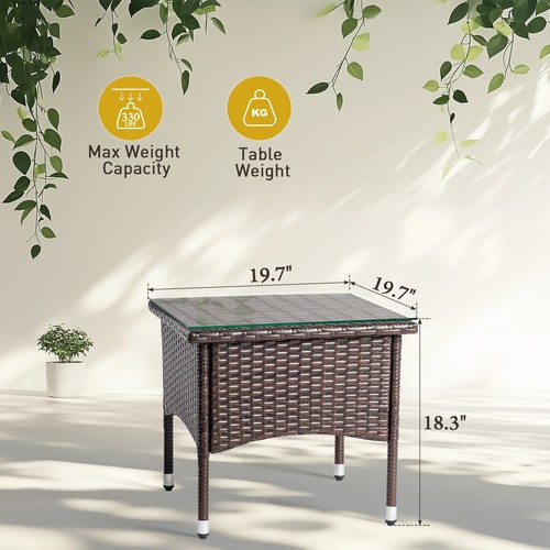 20" Patio Side Table, Wicker Square End Table, Rattan Coffee Table w/ Tabletop - Picture 13 of 21