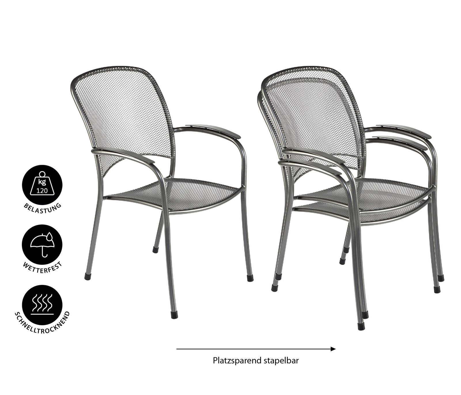 Gartenstuhl Stapelsessel Carlo Metall 60 x 60 x 88 cm, MWH