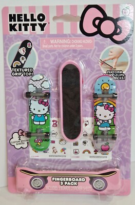 New Hello Kitty 3 Pack Finger Skateboards Fingerboards with Sanrio Stickers