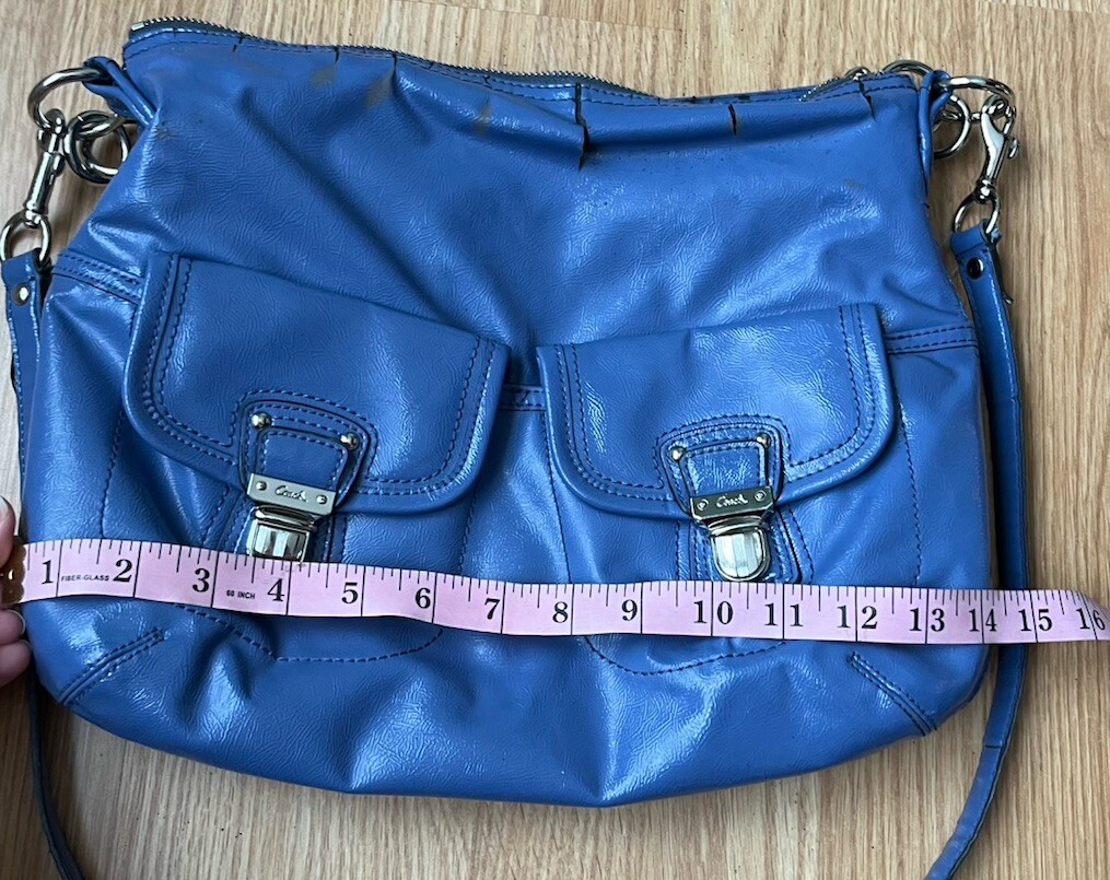 Coach F23401 Daisy Liquid Gloss Pocket Periwinkle Blue Leather Hobo Handbag thumbnail 10