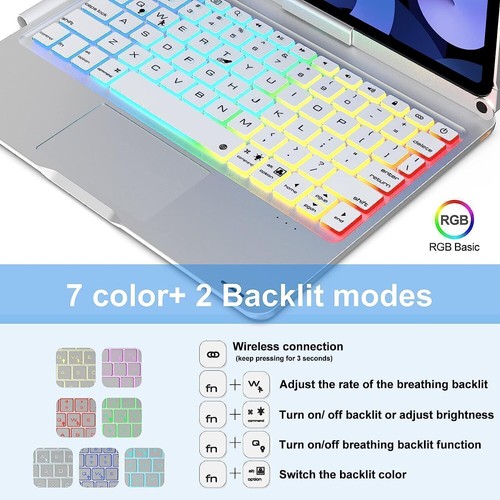For iPad 7/8/9/10/11th Gen Air Pro 11" Touchpad Keyboard Case with 360° Rotation - Picture 34 of 39