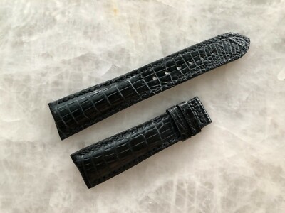 20mm/16mm Black Alligator Crocodile Embossed Leather Watch Strap Band