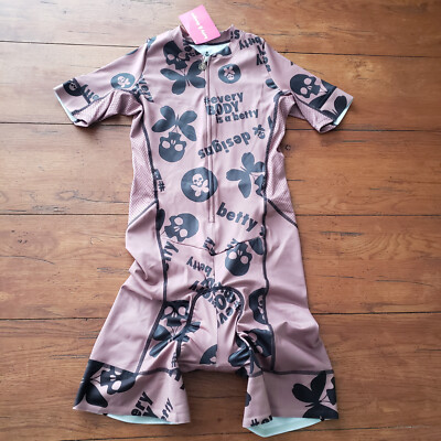 Betty Designs Womens Large Cycling Skinsuit SS Speedsuit Race Fit Suit Mauve L