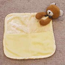 Kids II Bear Plush Yellow Textural Snuggle Security Blanket Lovey Lovie