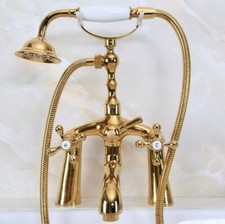 Gold Color Brass Deck Mounted Clawfoot Bath Tub Faucet w/Telephone Spary Zna146