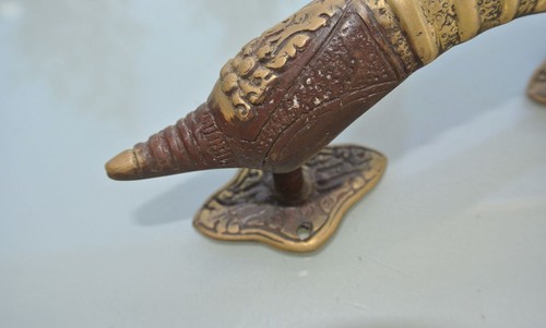 SKULL handle DOOR PULL spine solid BRASS old look vintage style aged 210mm B - Picture 3 of 6