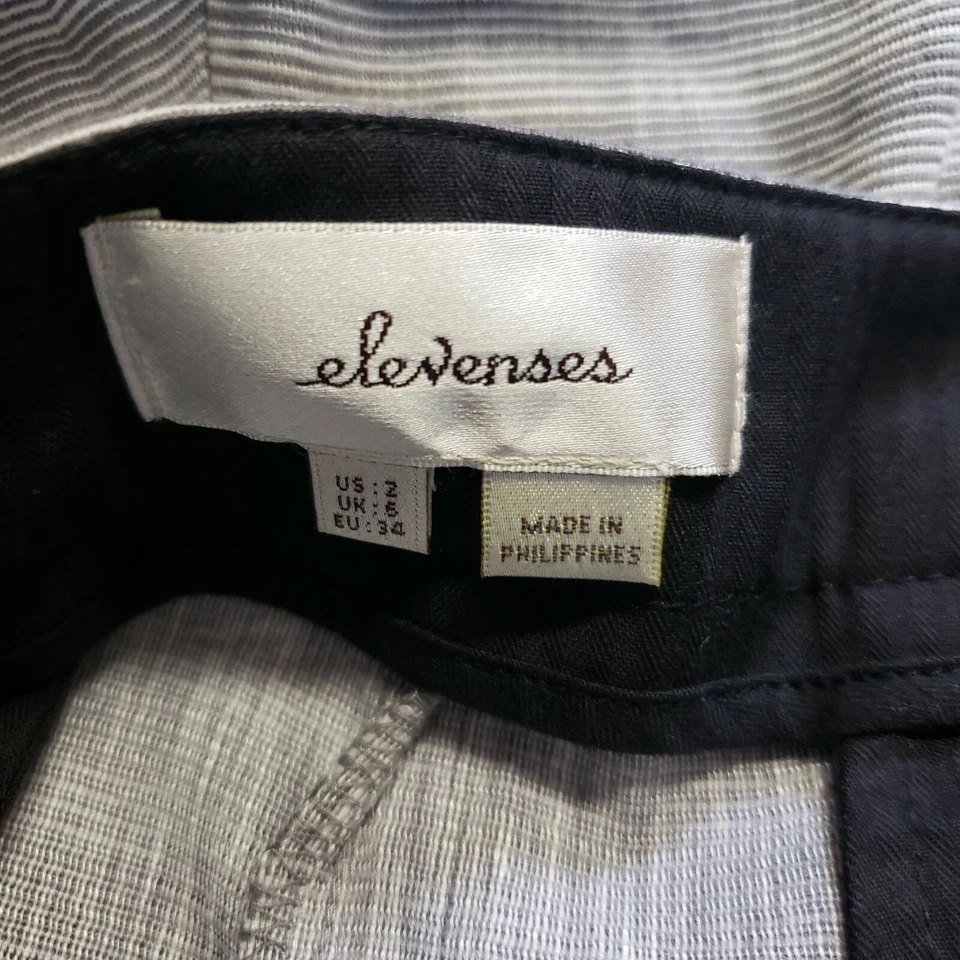 Anthropologie Elevenses Womens Seaside Grey Striped Bow Shorts Sz 2 Linen Blend - Image 3 of 3