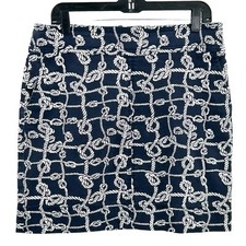 Talbots Skirt Size 12 Women Navy White Nautical Knots Rope Print Pockets Pencil