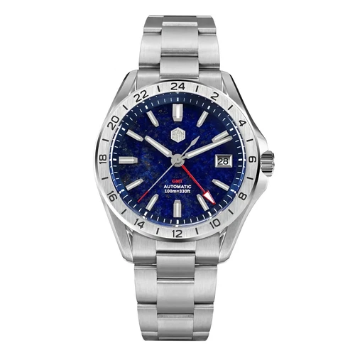 SAN MARTIN SN0129-G-B GMT Automatic Gemstone Dial Date Display 39mm 10ATM Watch - Picture 32 of 44