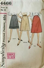 Vtg 60's Simplicity Flared Skirt Pattern 4466 UNCUT w28 h38 "Simple to Sew"