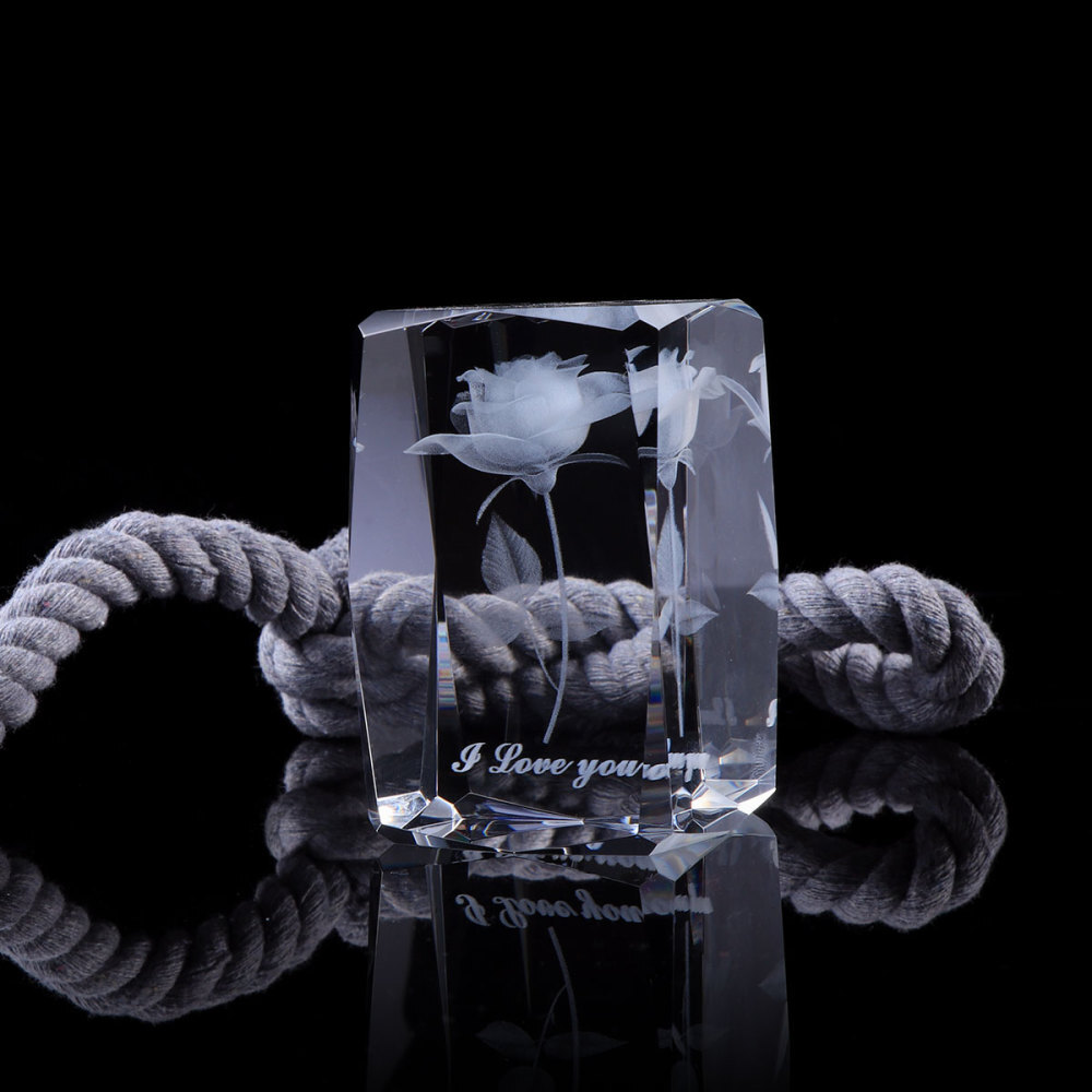 Crystal 3D Rose Crystal Rose Gift Crystal Engraving Cube 3D Engraving Figurines