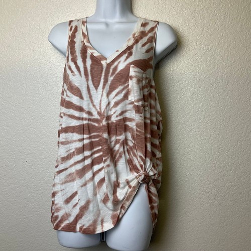 So V-neck Tie Dye Brown Tank with Side Knot Women's Size l - Picture 6 of 6