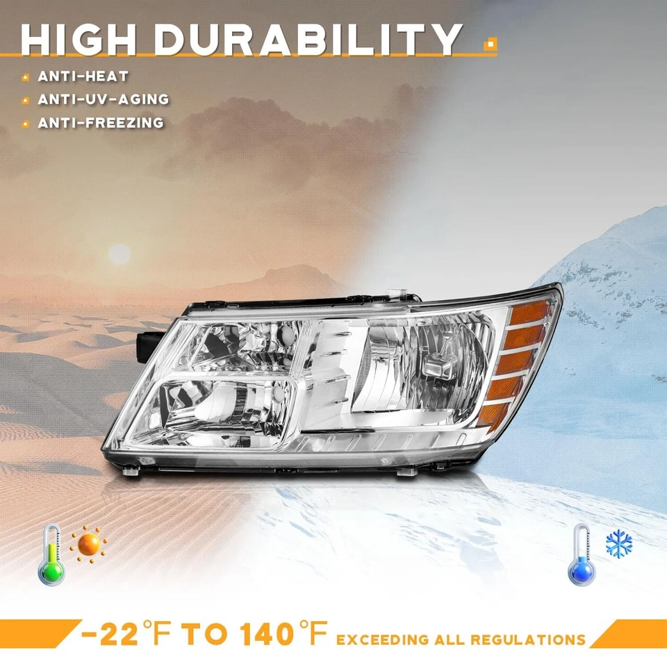WEELMOTO For 2009-2020 Dodge Journey Headlights Pair Chrome Headlamps LH+RH Foto 3 de 4
