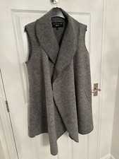 Paul Costelloe Ladies Grey Wool Sleeveless Shawl Cardigan Coat Overcoat L Uk 14