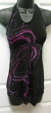 Dance Black Slinky Glittered Pink/Purple Panel Mock Wrap Halter Dress Child