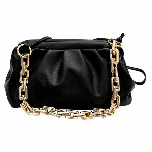 Borsa a spalla Piccola Donna con Catena Grande Dorata oro Eco Pelle Nera  Pouch | eBay