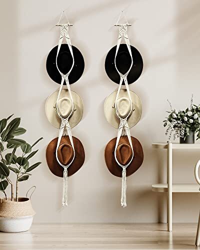 3er-Set Makramee-Hutaufhänger - Handgewebte Hutständer In Beige/Grün/Gelb