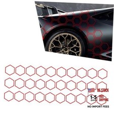 30 Grids Honeycomb Graphics Car Door Decals, Reflective PVC Car Side 30 PCS Red