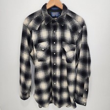 Vintage 70s Pendleton High Grade Western Pearl Snap Plaid Wool Shirt XL Long