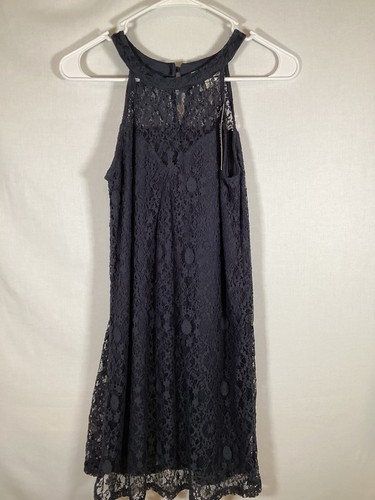 MONTEAU LOS ANGELES Small Blue Lace Halter Short Dress Lining Summer Classic - Picture 1 of 8