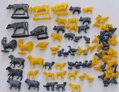 Mid-century Maia & Borges yellow & gray farm animals and birds-set of 80